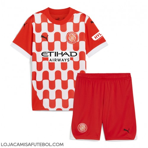 Camisa de Futebol Girona Equipamento Principal Infantil 2024-25 Manga Curta (+ Calças curtas)